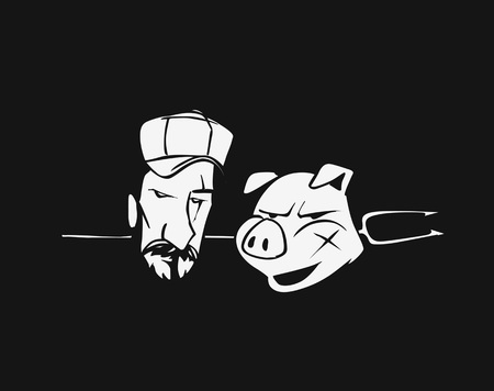 Happy Pig Chef Head Cartoonのイラスト素材