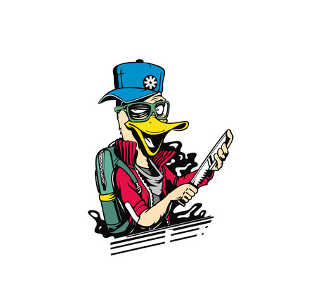 Duck thief cartoon holding knife in his hand concept for t-shirt printのイラスト素材