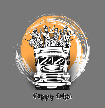 Happy Lohri India holiday festival of punjabi bhangra danceのイラスト素材