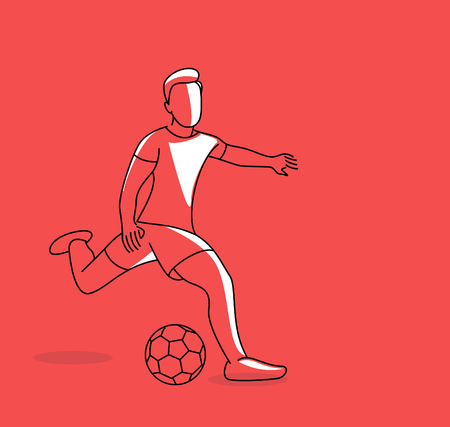 Football player kicks the ball, Flat Line Art silhouette illustration. vector background.のイラスト素材
