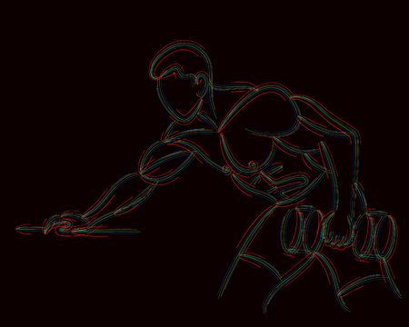 Athletic men pumping up back muscles workout gym bodybuilding - Line Art Design Vector Illustration.のイラスト素材