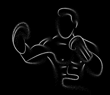 Boxer fighter line drawing over white vector background.のイラスト素材