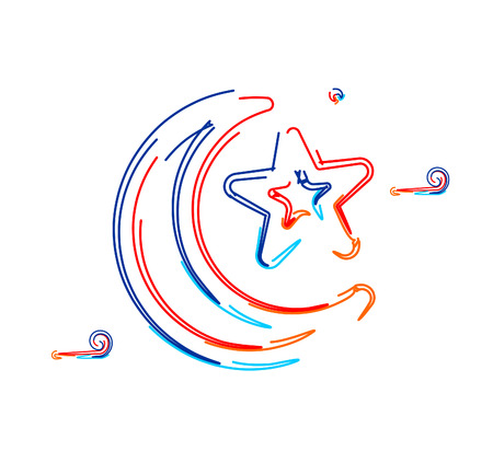 Moon and stars 3d Color line art ( RGB ) vector illustration.のイラスト素材