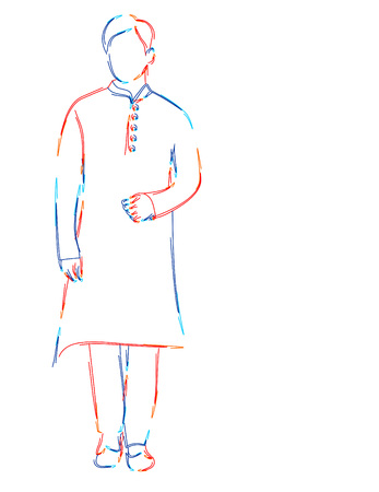 Man in Traditional Dress kurta pajama, 3d Color line art ( RGB ) vector illustration.のイラスト素材