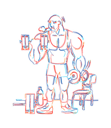 Bodybuilder strict coach bodybuilding and fitness. 3d Color line art ( RGB ) vector illustration.のイラスト素材
