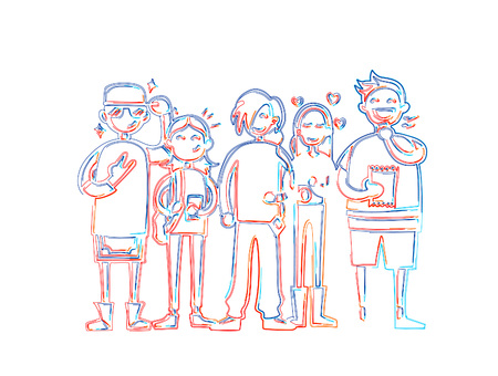 Teenagers Lifestyle Casual Culture Youth Style Concept, 3d Color line art ( RGB ) vector illustration.のイラスト素材