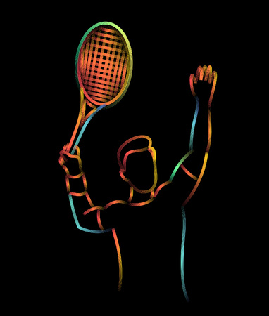 Modern Passionate Badminton Player In Action - 3d Color line art ( RGB ) vector illustration.のイラスト素材