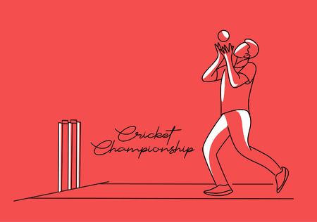 Concept of Cricket sportsman playing match Dive to Catch. Vector illustrationのイラスト素材