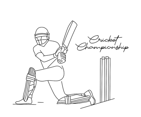 Concept of Batsman playing cricket - championship, Line art design Vector illustration.のイラスト素材
