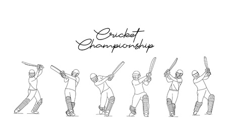 Concept of Batsman playing cricket Set - championship, Flat line art vector illustration.のイラスト素材