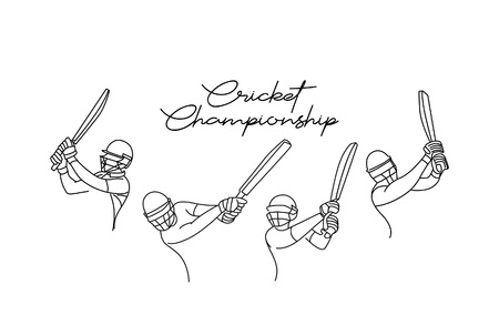 Concept of Batsman playing cricket - championship, Flat Line art vector illustration.のイラスト素材