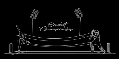 Cricket championship with ball wicket in Cricket stadium flat line art graphic design, vector illustration のイラスト素材