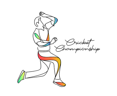 Bowler bowling in cricket championship sports. Line Art design - Vector Illustration.のイラスト素材