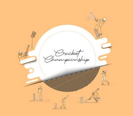 Abstract colorful pattern with batsman and bowler playing cricket championship background. Use for cover, poster, template, brochure, decorated, flyer, banner.のイラスト素材