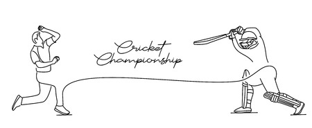 Concept of Batsman playing cricket with Bowler bowling - championship, Line art design Vector illustration.のイラスト素材