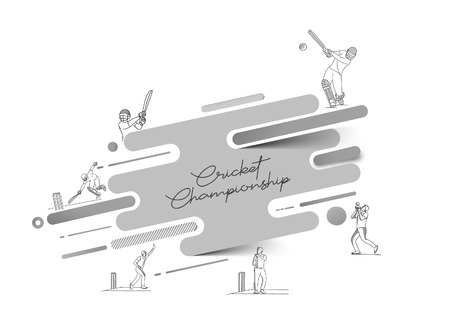 Abstract colorful pattern with batsman and bowler playing cricket championship background. Use for cover, poster, template, brochure, decorated, flyer, banner.のイラスト素材