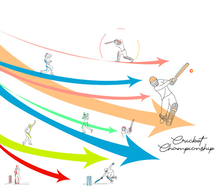 Abstract colorful pattern with batsman and bowler playing cricket championship background. Use for cover, poster, template, brochure, decorated, flyer, banner.のイラスト素材