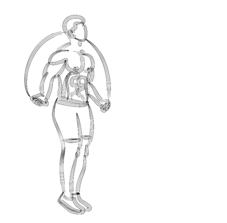 Bodybuilding Sport and activity athlete skipping rope line art drawing, Line art vector illustration.のイラスト素材