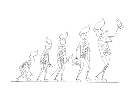 Human life cycle at different centuries, Cartoon Line Artのイラスト素材
