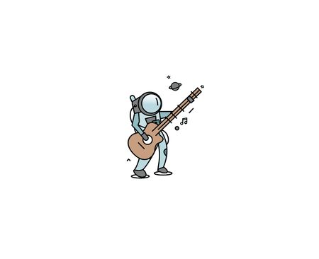 Astronaut in Playing Guitar, Hand Drawn Sketchのイラスト素材