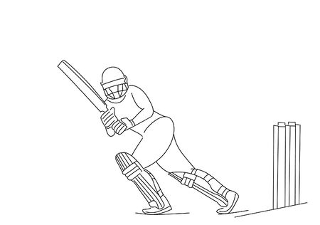 Concept of Batsman Playing Cricket  - championship, Line art design Vector illustration.のイラスト素材