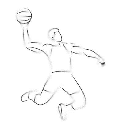 Basketball player jumping dunking in line art drawing, vector illustration.のイラスト素材