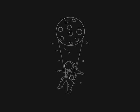 Moon Balloon Hanging Astronaut climbs the stairsのイラスト素材