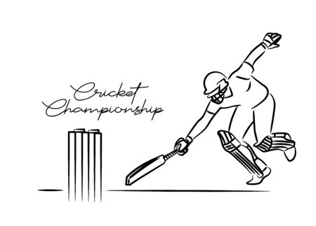 Concept of Batsman playing cricket- cricketer running between the wicket ( Run Out ) - championship, Line art design Vector illustration.のイラスト素材