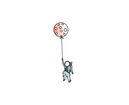 Moon hanging astronauts space mission,Flat Line Art Vector Design illustration.のイラスト素材