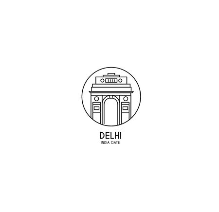 India Gate at New Delhi. 1920s triumphal arch and war memorial. Line art vector illustration.のイラスト素材