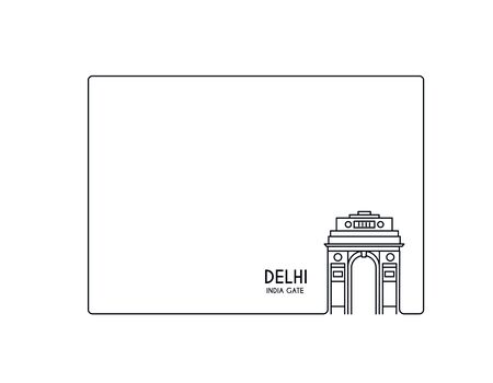 India Gate at New Delhi. 1920s triumphal arch and war memorial. Line art vector illustration.のイラスト素材