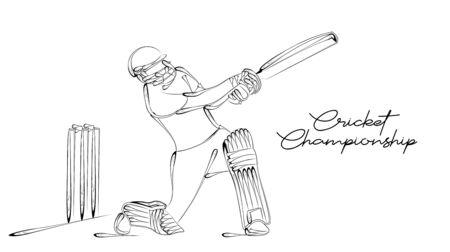 Concept of Batsman Playing Cricket  - championship, Line art design Vector illustration.のイラスト素材