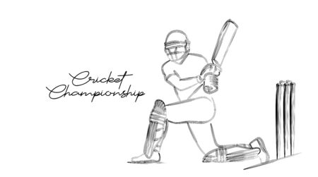 Concept of Batsman Playing Cricket  - championship, Line art design Vector illustration.のイラスト素材