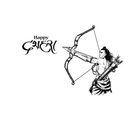 Lord Rama with arrow killing Ravana in Navratri festival of India poster with hindi text Dussehra, Vector illustration.のイラスト素材