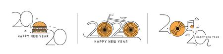 Happy New Year 2020 Text Typography Design Patternのイラスト素材