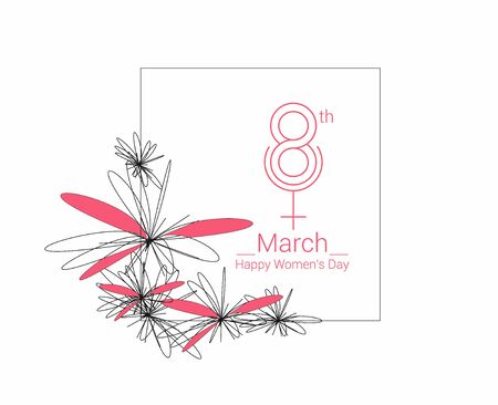 Happy Women's Day greeting card design. Hand Drawn Sketch Vector illustration.のイラスト素材