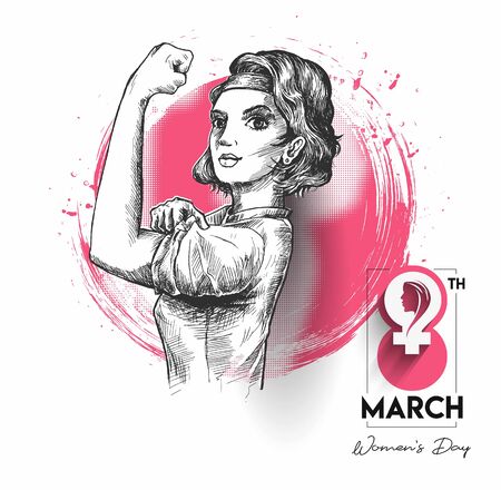 8 march Happy Women's Day Stylish Typography Text. Vector Illustrationのイラスト素材