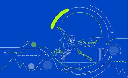 Cricket horizontal banner batsman championship background. Use for cover, poster, template, brochure, decorated, flyer, banner.のイラスト素材