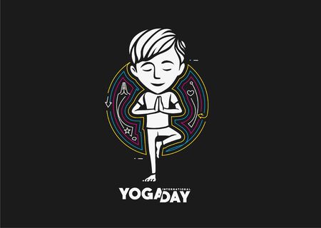 Boy practicing yoga pose, 21st june international yoga day, vectorのイラスト素材