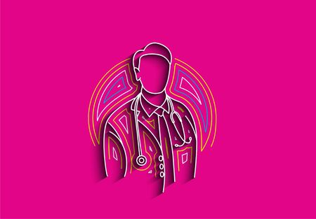 Doctor - Medical Icon, Line Art Design Vector Background. のイラスト素材