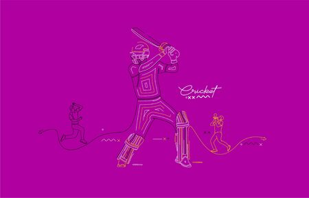 Cricket rainbow flat line banner batsman championship background. Use for cover, poster, template, brochure, decorated, flyer, banner.のイラスト素材