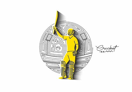 Concept of Batsman playing cricket raises his bat after scoring a full century - championship, Line art design Vector illustration.のイラスト素材