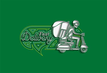 Delivery boy ride scooter delivery service , Order, Fast Shipping, Flat Line Art Vector Background. のイラスト素材
