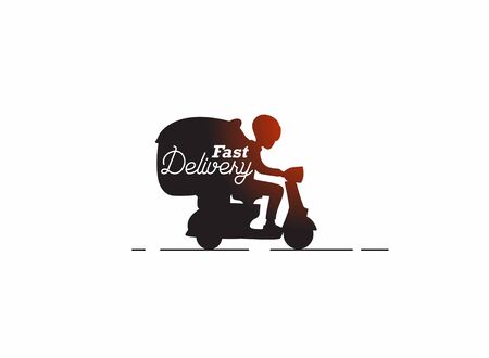 Delivery boy ride scooter delivery service , Order, Fast Shipping, Flat Line Art Vector Background. のイラスト素材