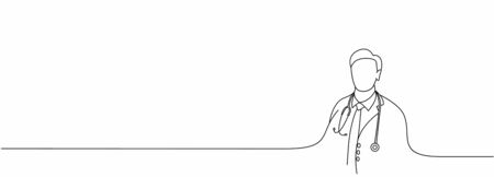 Doctor - Medical Icon, Continue Line Art Design Vector Background. のイラスト素材