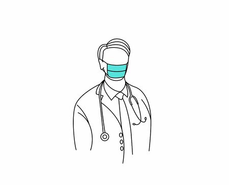 Doctor Wearing Face Mask Fight Against Covid-19, Coronavirus Disease, Health Care and Safety, Vector Illustration.のイラスト素材