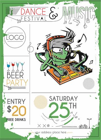 Music party brochure, flyer, magazine cover & poster template, vector illustration. のイラスト素材