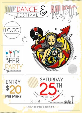 Music party brochure, flyer, magazine cover & poster template, vector illustration.のイラスト素材