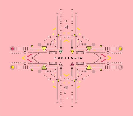 Abstract banner with Portfolio Calligraphic line art text poster with space of your text, vector illustration Design.のイラスト素材