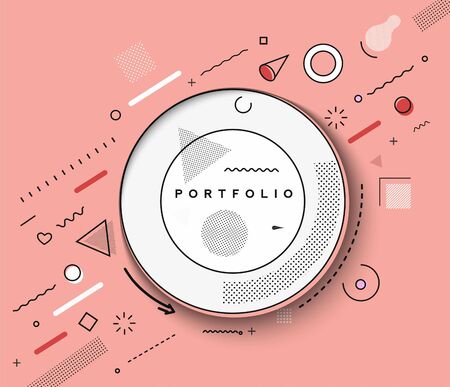 Abstract banner with Portfolio Calligraphic line art text poster with space of your photo, vector illustration Design.のイラスト素材